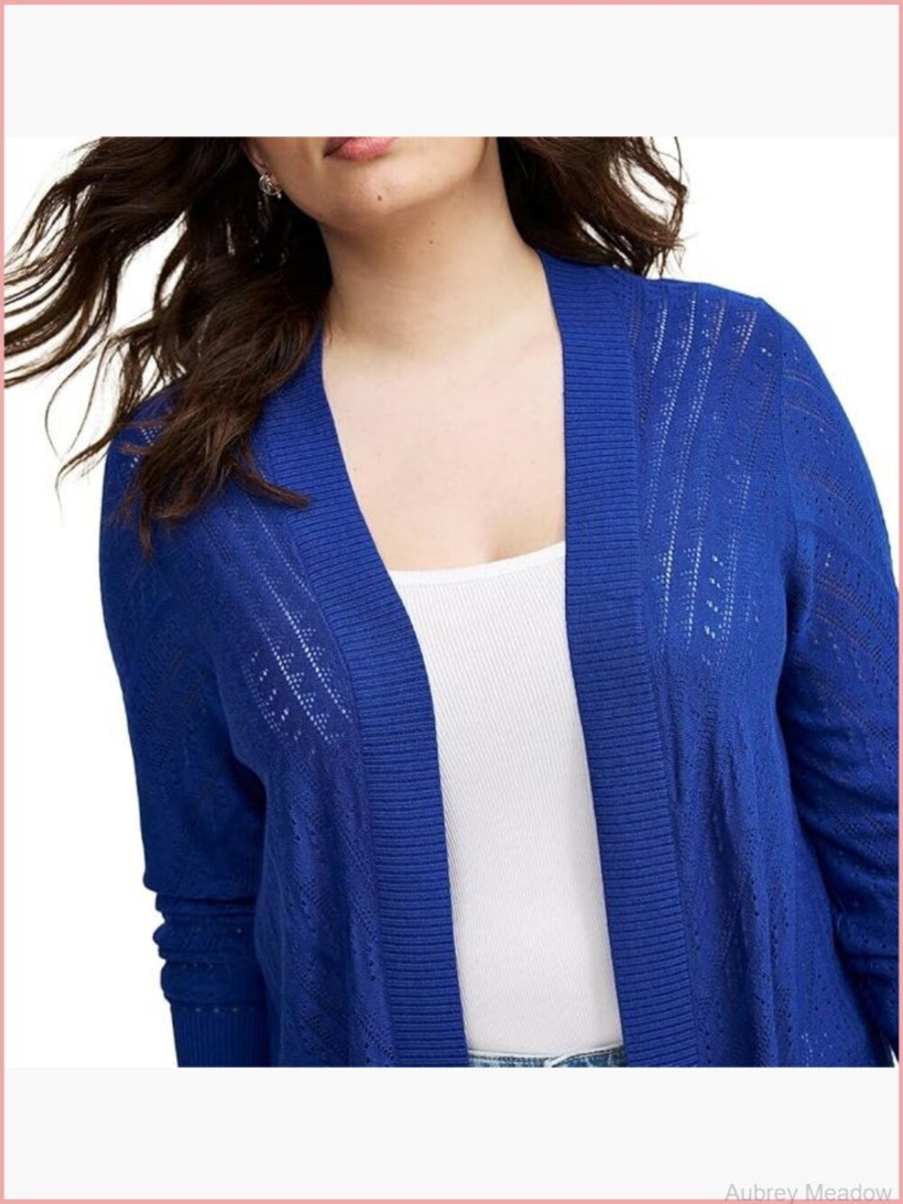 Plus Size Pointelle Cardigan Relaxed Fit Long Sleeve